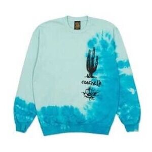 Coachella Tie Dye Cactus Graphic Crewneck Sweatshirt Light Blue Turquoise SZ Med